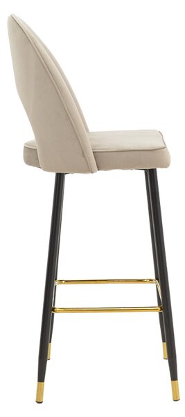 Scaun de bar Casenio bej de catifea-negru-auriu cu baza metalica, 48x50x117 cm