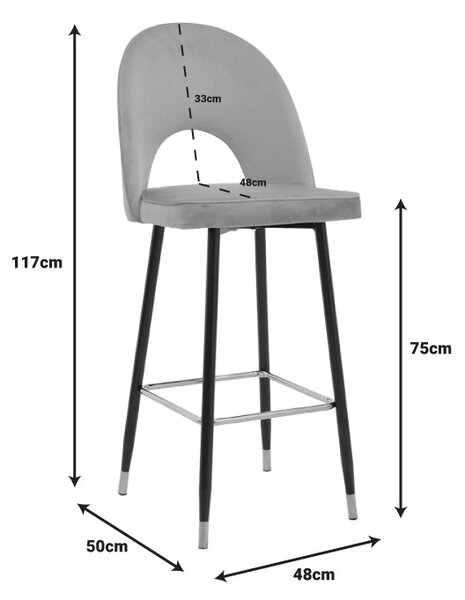 Scaun de bar Casenio bej de catifea-negru-auriu cu baza metalica, 48x50x117 cm