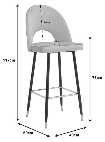 Scaun de bar Casenio bej de catifea-negru-auriu cu baza metalica, 48x50x117 cm