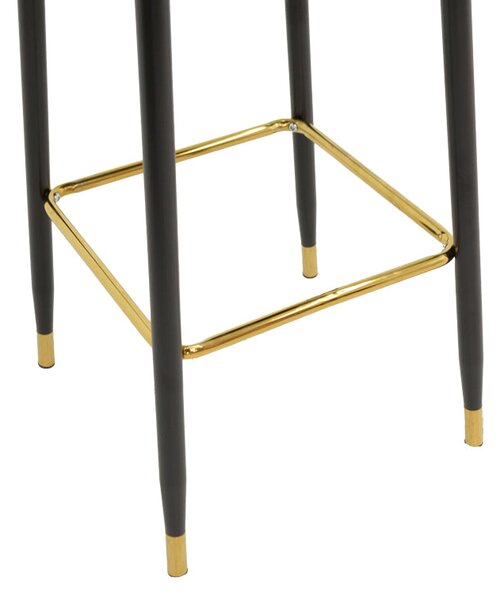 Scaun de bar Casenio bej de catifea-negru-auriu cu baza metalica, 48x50x117 cm