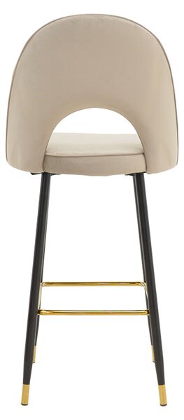 Scaun de bar Casenio bej de catifea-negru-auriu cu baza metalica, 48x50x117 cm
