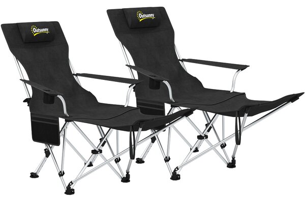 Outsunny Set de 2 Scaune de Camping Pliabile cu Suport pentru Picioare Detașabil, 82x100x88 cm, Negru | Aosom Romania