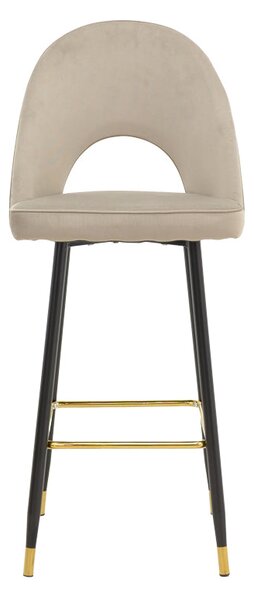 Scaun de bar Casenio bej de catifea-negru-auriu cu baza metalica, 48x50x117 cm