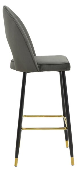 Scaun de bar Casenio bej de catifea-negru-auriu cu baza metalica, 48x50x117 cm