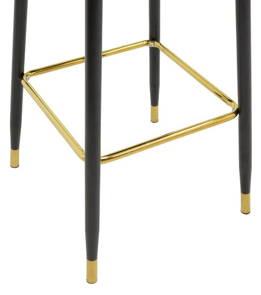 Scaun de bar Casenio bej de catifea-negru-auriu cu baza metalica, 48x50x117 cm