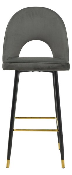 Scaun de bar Casenio bej de catifea-negru-auriu cu baza metalica, 48x50x117 cm