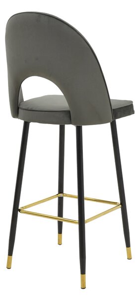 Scaun de bar Casenio bej de catifea-negru-auriu cu baza metalica, 48x50x117 cm