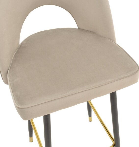 Scaun de bar Casenio bej de catifea-negru-auriu cu baza metalica, 48x50x117 cm