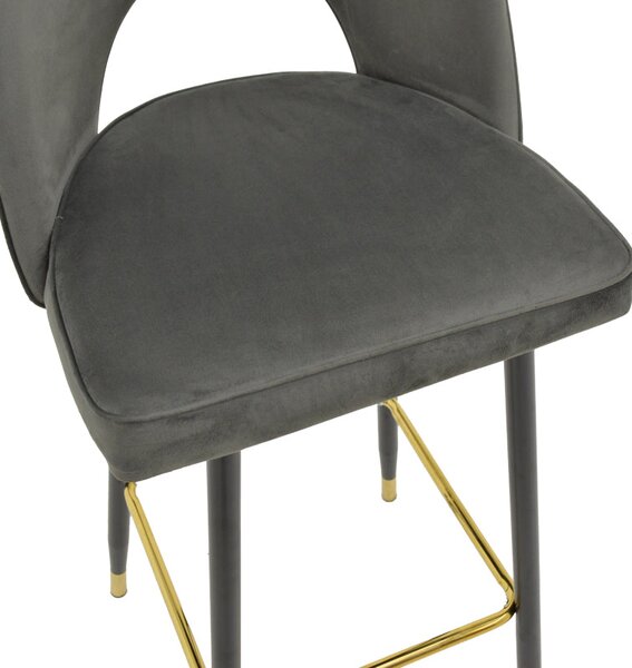 Scaun de bar Casenio bej de catifea-negru-auriu cu baza metalica, 48x50x117 cm