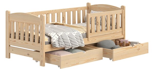 Pat pentru copii din lemn Alvins cu sertare 70x140 - pin
