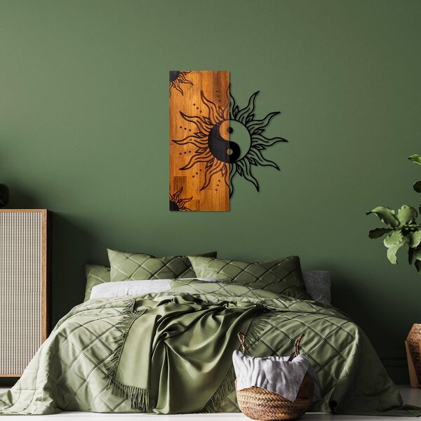 Decoratiune de perete lemn Yin Yang, Nuc, 50x58 cm