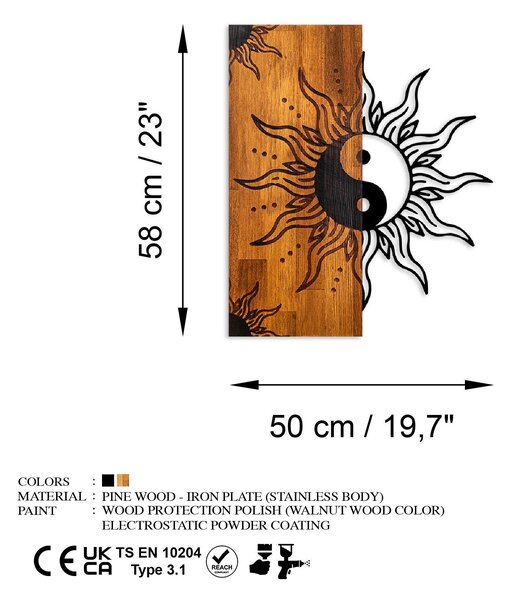 Decoratiune de perete lemn Yin Yang, Nuc, 50x58 cm