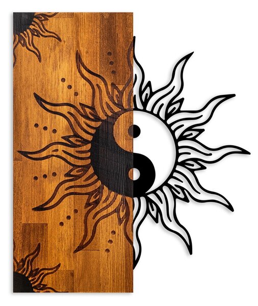 Decoratiune de perete lemn Yin Yang, Nuc, 50x58 cm