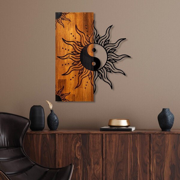 Decoratiune de perete lemn Yin Yang, Nuc, 50x58 cm