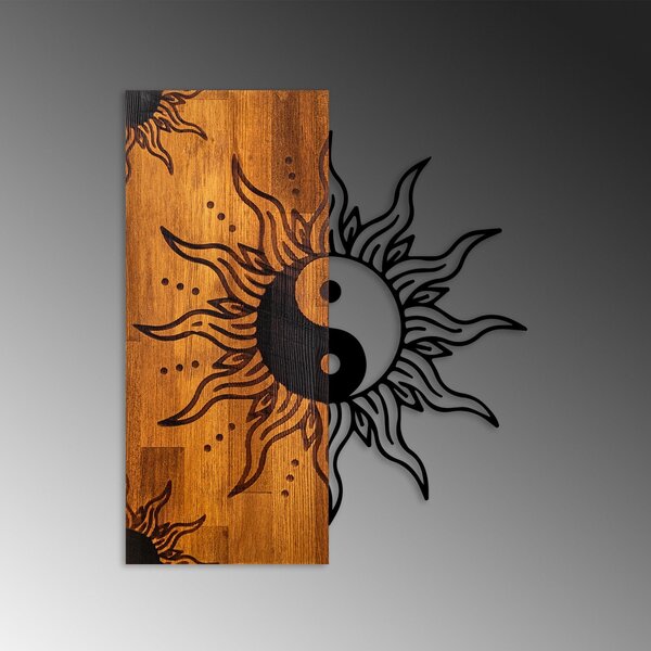 Decoratiune de perete lemn Yin Yang, Nuc, 50x58 cm