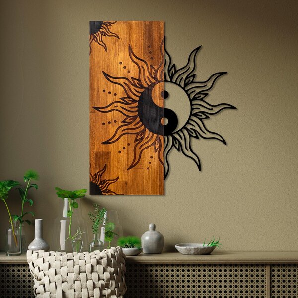 Decoratiune de perete lemn Yin Yang, Nuc, 50x58 cm