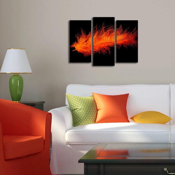 Tablou Canvas cu Led Pana Rosu, Multicolor, 66x45 cm