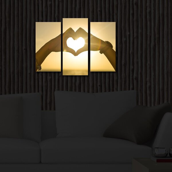 Tablou Canvas cu Led Hand Heart, Multicolor, 66x45 cm