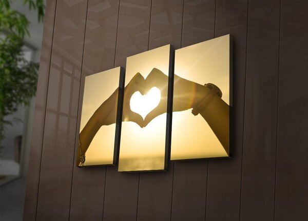 Tablou Canvas cu Led Hand Heart, Multicolor, 66x45 cm