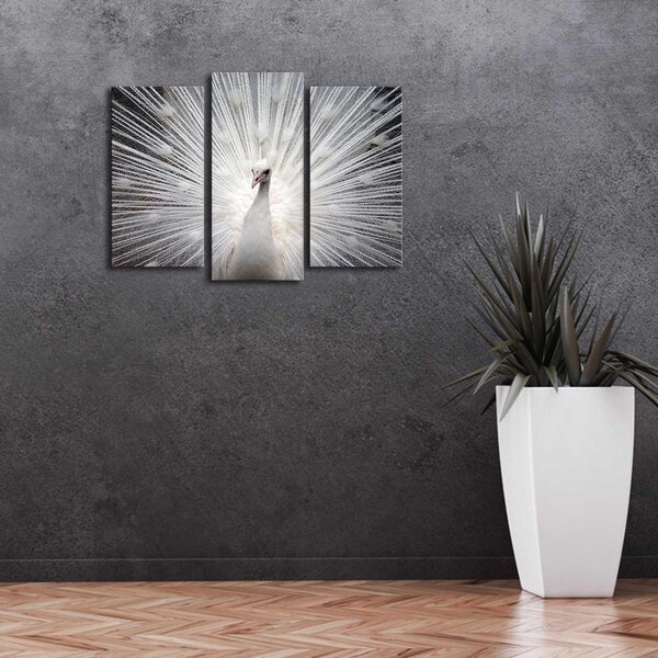 Tablou Canvas cu Led Paun, Multicolor, 66x45 cm