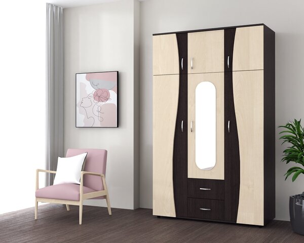 Sifonier 3 usi S, 120 cm Wenge/Mesteacan
