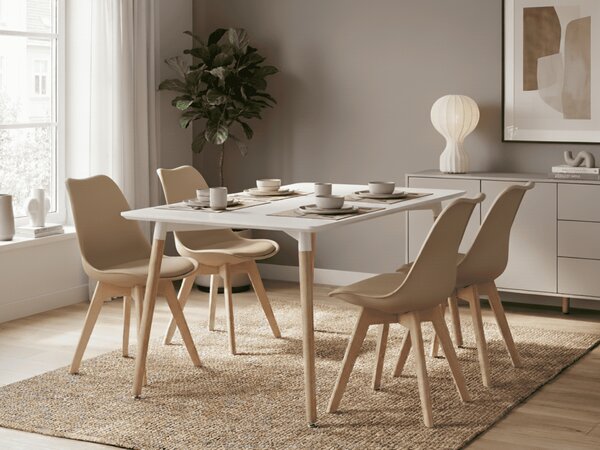 Set de masa 1 + 4, masa alba ADRIA 120x80 cm + scaun bej BALI MARK cu picioare din fag