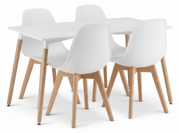 Set de masa 1 + 4, masa alba ADRIA 120x80 cm + scaun alb KITO