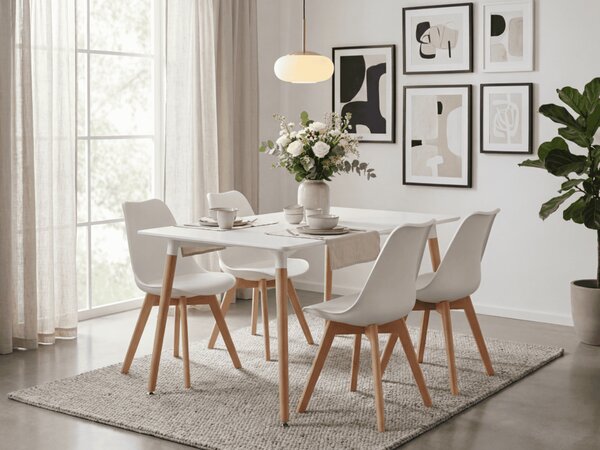Set de masa 1 + 4, masa alba ADRIA 120x80 cm + scaun alb KITO