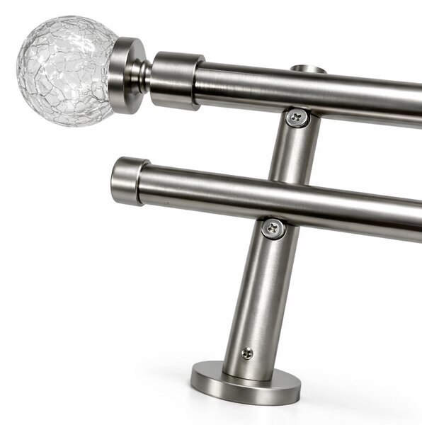 Galerie Velaria metalica dubla bara neteda capat Cristal 19 19, inox crom