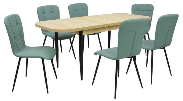Set masă extensibilă Viena Stejar cu 6 Scaune Piele Luca Fistic