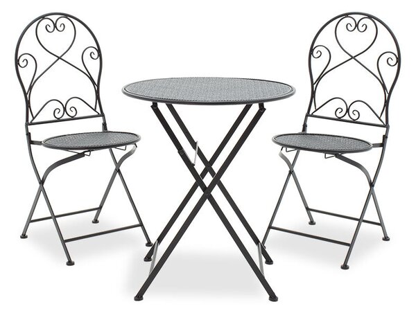 Set Masa si Scaune Gradina Walen 3 Piese Negru, Alb, 60x60x93 cm