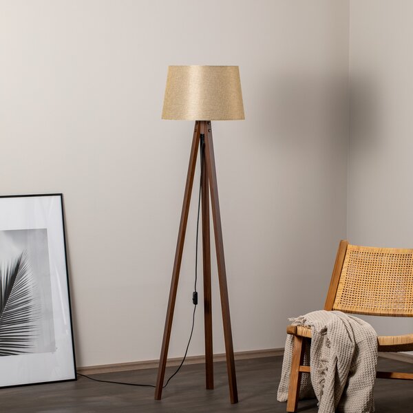 Avonni Lampadar LM-65214-1E cu suport triunghiular din lemn, Maro / Rugină, Camera de zi / sufragerie, Lemn, Umbrelă în picioare