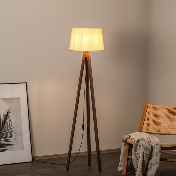 Avonni Lampadar LM-65214-1E cu suport triunghiular din lemn, Maro / Rugină, Camera de zi / sufragerie, Lemn, Umbrelă în picioare