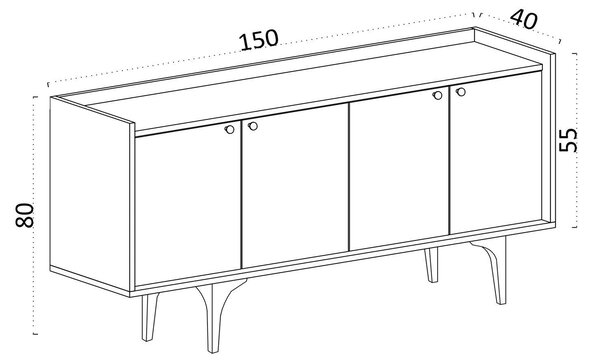 Consola Eris cu 4 Usi, Alb, 150x80x40 cm