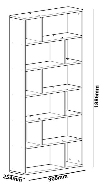 Biblioteca Aasna 7 rafturi, Alb, 90x189x25 cm