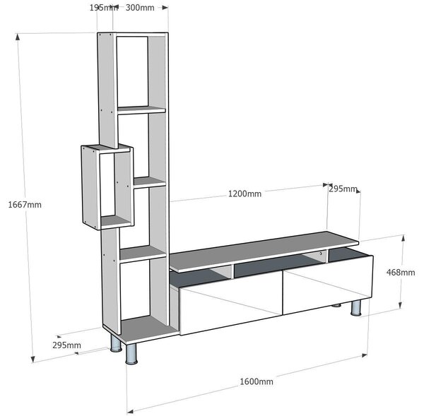 Comoda Tv Tulip TV Unit, Alb, 30x167x160 cm