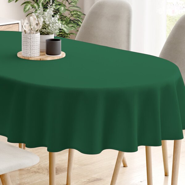 Goldea față de masă decorativă loneta - uni verde închis - ovală 140 x 240 cm