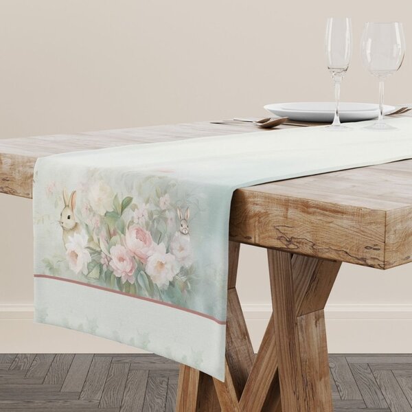Napron decorativ 40x150 cm bumbac 100%, Romeo cu bujori roz
