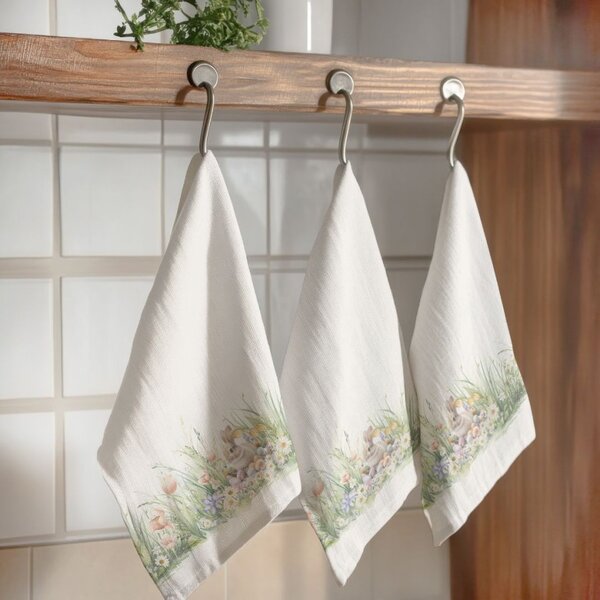 Prosop de bucatarie 45x65cm Paste, bumbac 100%, Tuli cu flori, iepurasi si oua