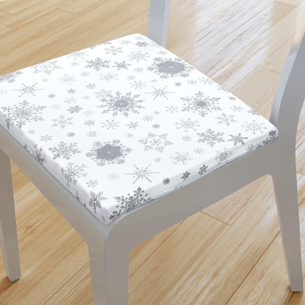 Goldea pernă pentru scaun din bumbac exclusiv 38x38 cm - model 028 de crăciun - fulgi de zăpadă argintii pe alb 38 x 38 cm
