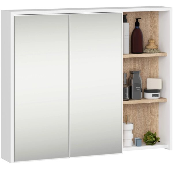 Dulap de baie Vambos W90 2D 3P LO (alb + stejar sonoma) (cu oglindă). Promo -12%. 1152103