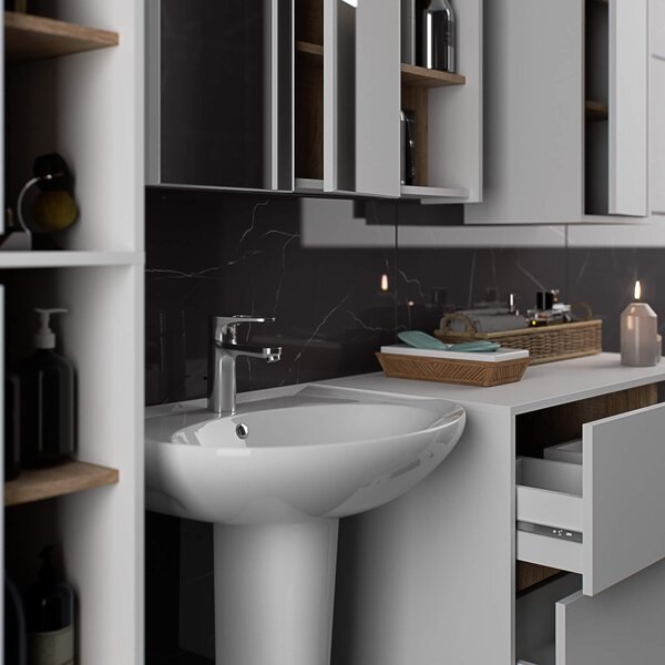 Dulap de baie Vambos W90 2D 3P LO (alb + stejar sonoma) (cu oglindă). Promo -12%. 1152103