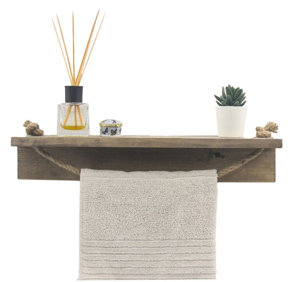Etajera baie cu suport prosop Sidra lemn nuc, antic gri, 50x9x10 cm