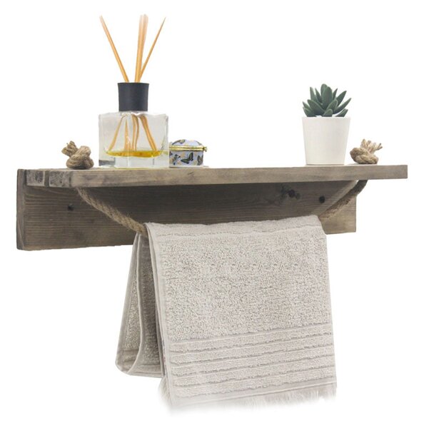 Etajera baie cu suport prosop Sidra lemn nuc, antic gri, 50x9x10 cm