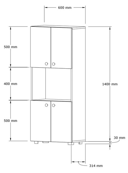 Dulap bucatarie Guzel, Nuc, 60x31x140 cm