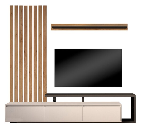 Set Comoda Tv Claironse cu Riflaj, Diverse Culori, Stejar, 225x38x210 cm
