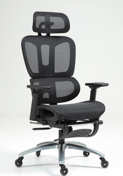 METACHAIR Scaun ergonomic, cotiere 3D, suport picioare, Full Mesh, Negru