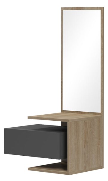 Cuier cu oglinda Kendi, Sonoma-Antracit, 49x31x90 cm