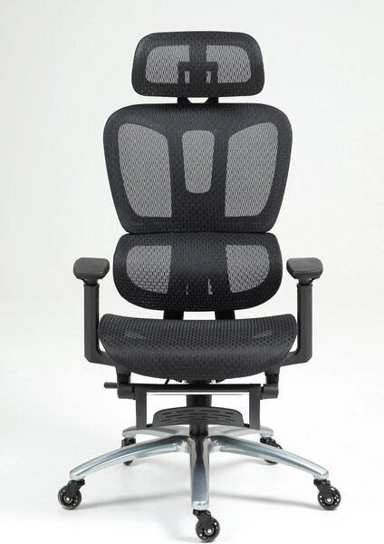 METACHAIR Scaun ergonomic, cotiere 3D, suport picioare, Full Mesh, Negru