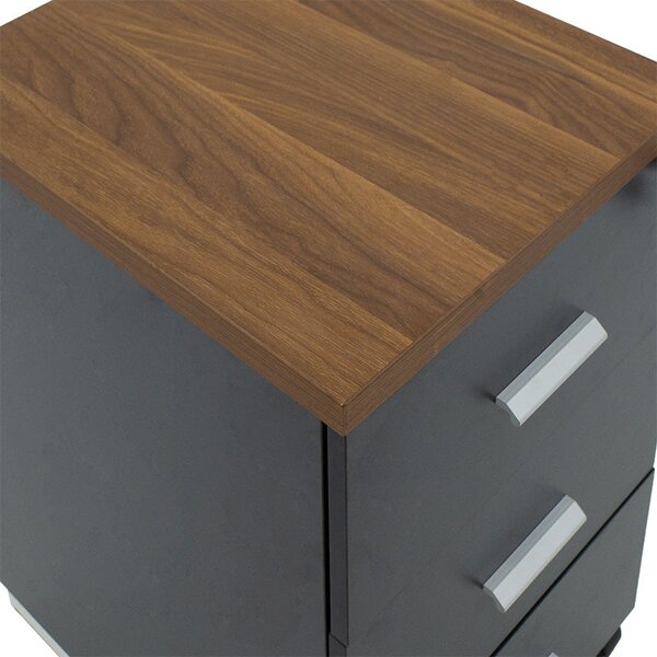 Corp mobil pe roti Oscar cu cheie, 3 sertare, nuc - antracit, 40x48x63 cm